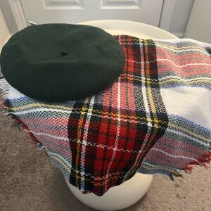 Plaid Scarf and Green Beret Set